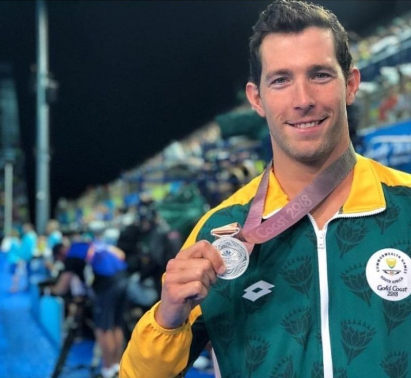 Brad Tandy with his 50m Freestyle silver medal at the 2018 Commonwealth Games. Picture courtesy of Brad Tandy..jpg